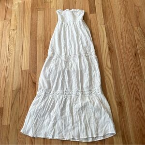 Y2K White Cottagecore Prairie Maxi Dress Womens XS Smocked Strapless Romantic